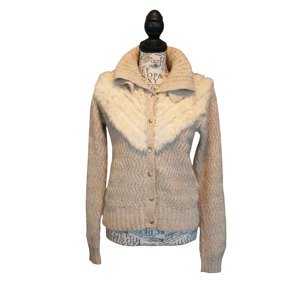 Vintage Marisa Christina Small Silk Wool Angora Blend Oatmeal Cardigan